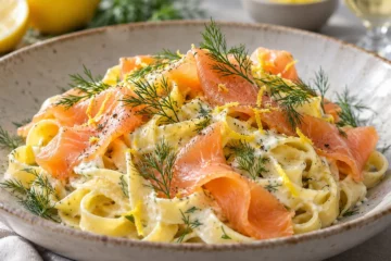 Tagliatelles au saumon fumé, citron et aneth