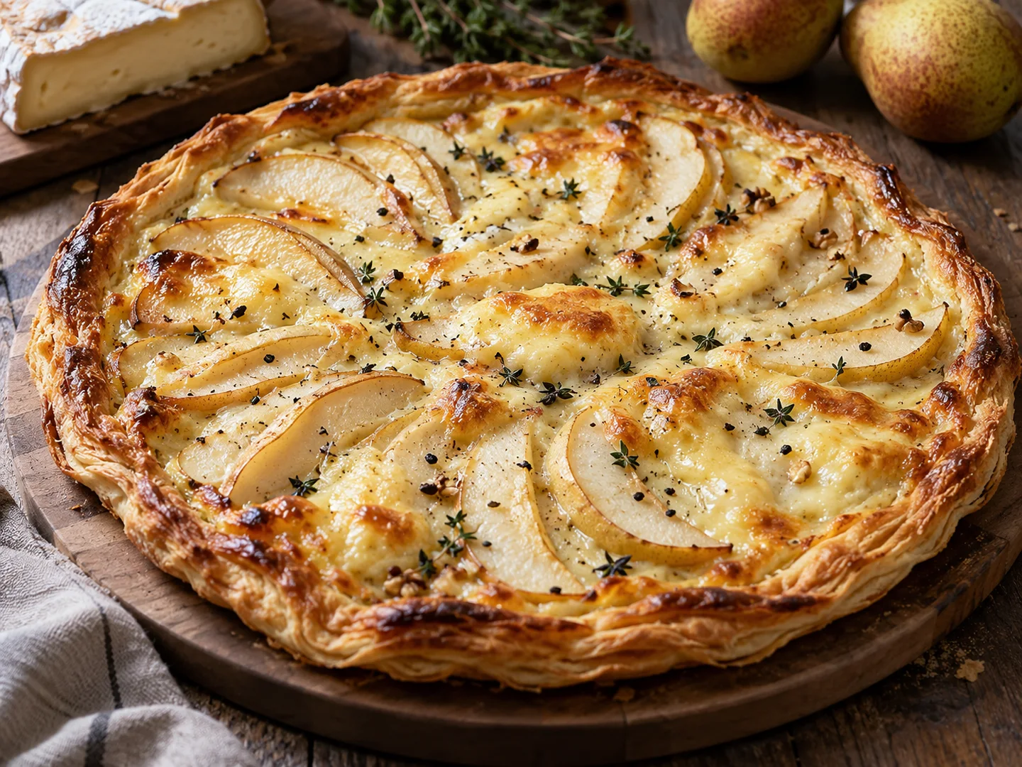 Tarte fine au reblochon et poires
