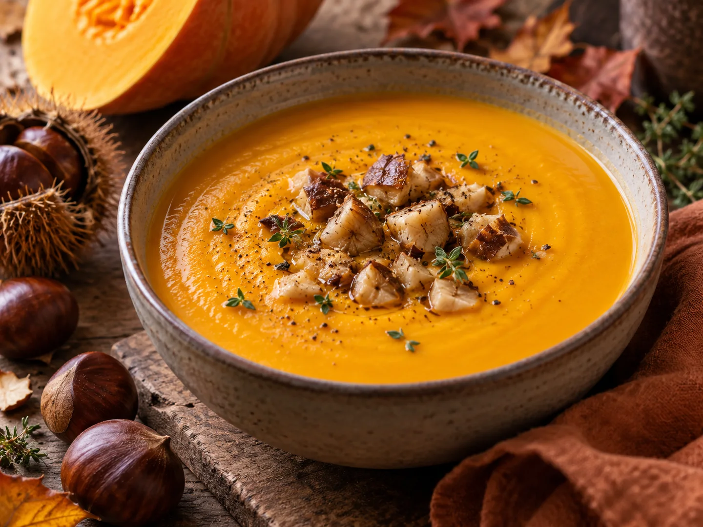 VeloutÃ© de potiron avec chÃ¢taignes Ã©miettÃ©es