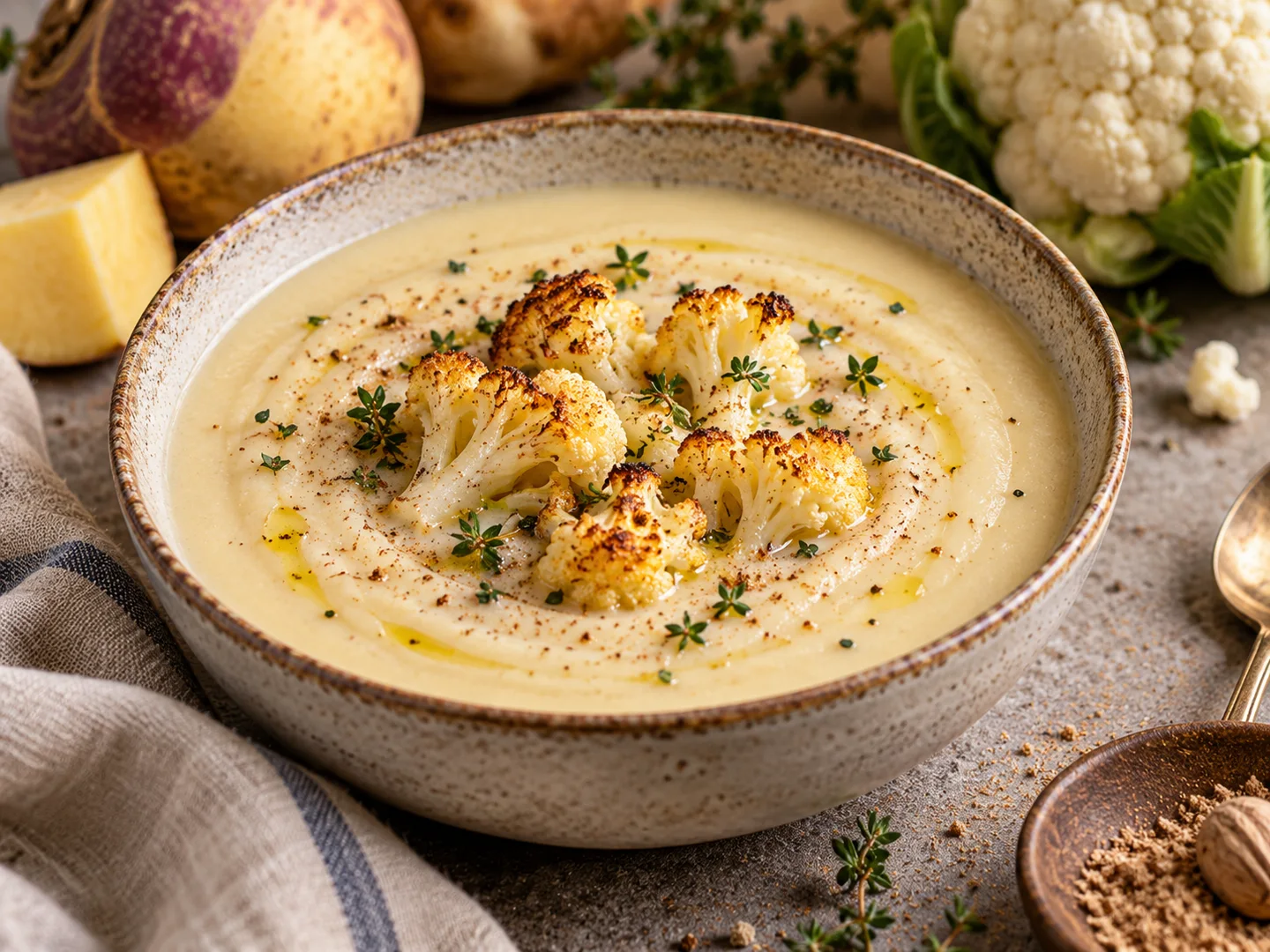 VeloutÃ© de rutabaga et chou-fleur rÃ´ti