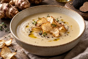 VeloutÃ© de topinambour avec quelques gouttes dâ€™huile de truffe