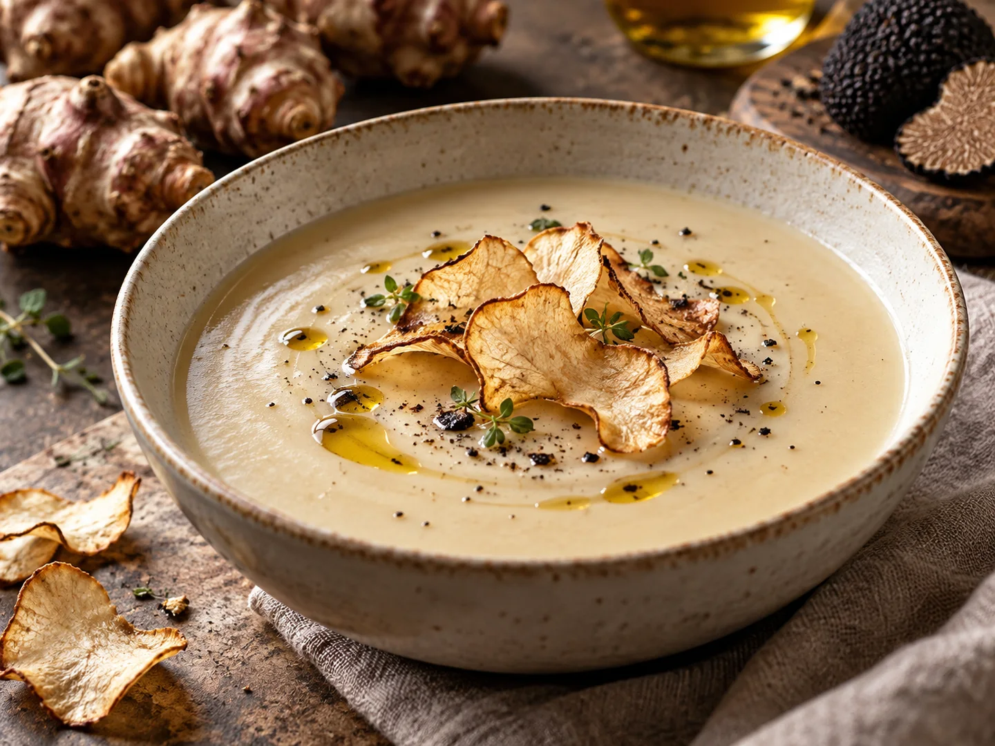 VeloutÃ© de topinambour avec quelques gouttes dâ€™huile de truffe