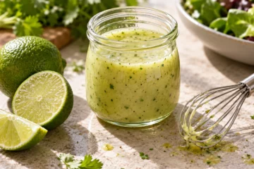 Vinaigrette Ã©mulsionnÃ©e au citron vert dans un petit bocal
