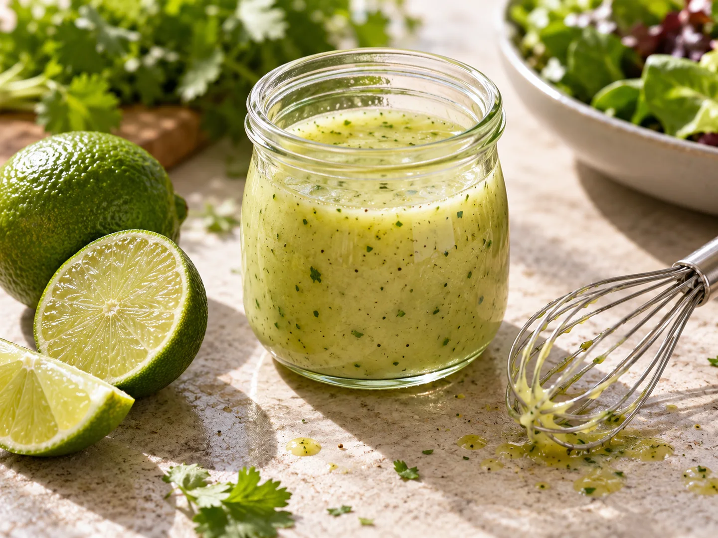 Vinaigrette Ã©mulsionnÃ©e au citron vert dans un petit bocal