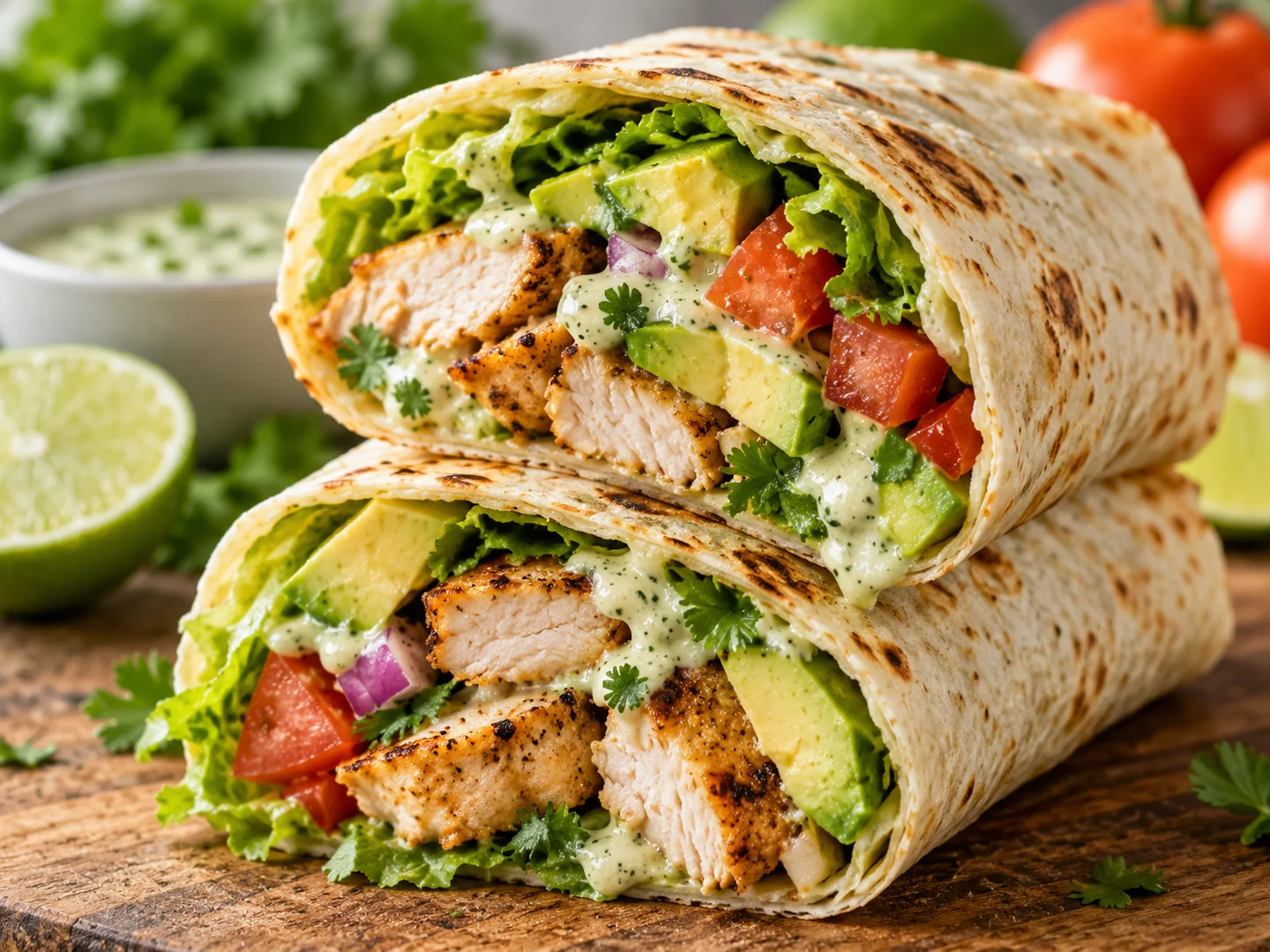 Wraps au poulet, avocat et citron vert